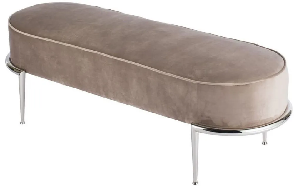 Casa Padrino luxury bench taupe / silver 120 x 50 x H. 47 cm - Padded velvet bench with stainless steel frame - Luxury Furniture Günstig