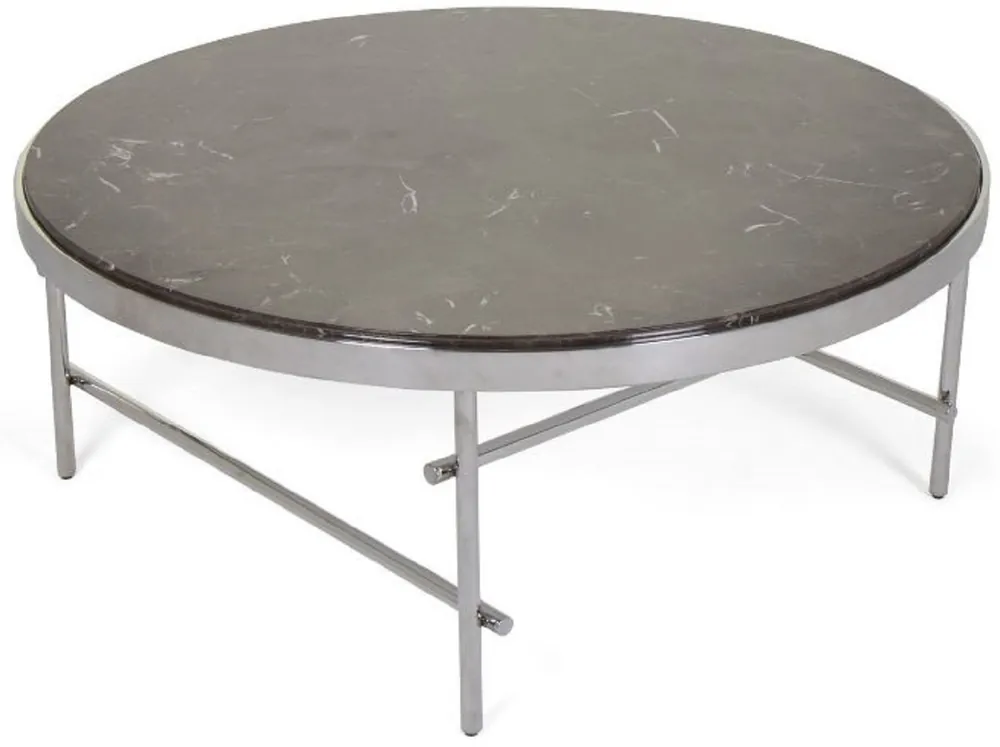 Expressversand Casa Padrino luxury coffee table dark brown / silver Ø 100 x H. 41 cm - Round living room table with marble top and stainless steel frame - Luxury Living Room Furniture