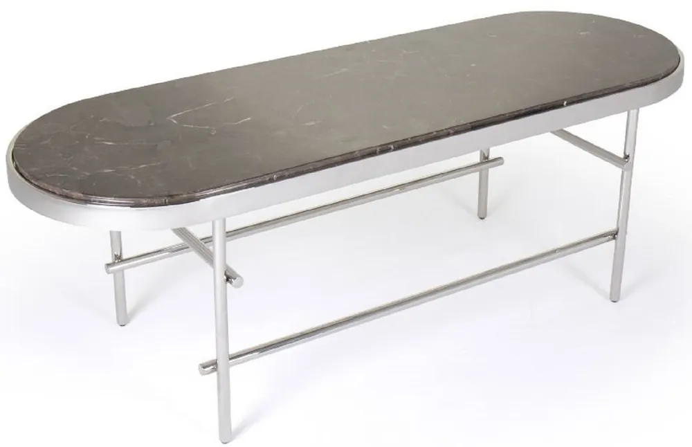 Casa Padrino luxury coffee table dark brown / silver 130 x 45 x H. 45 cm - Oval living room table with marble top and stainless steel frame - Luxury Living Room Furniture Sale