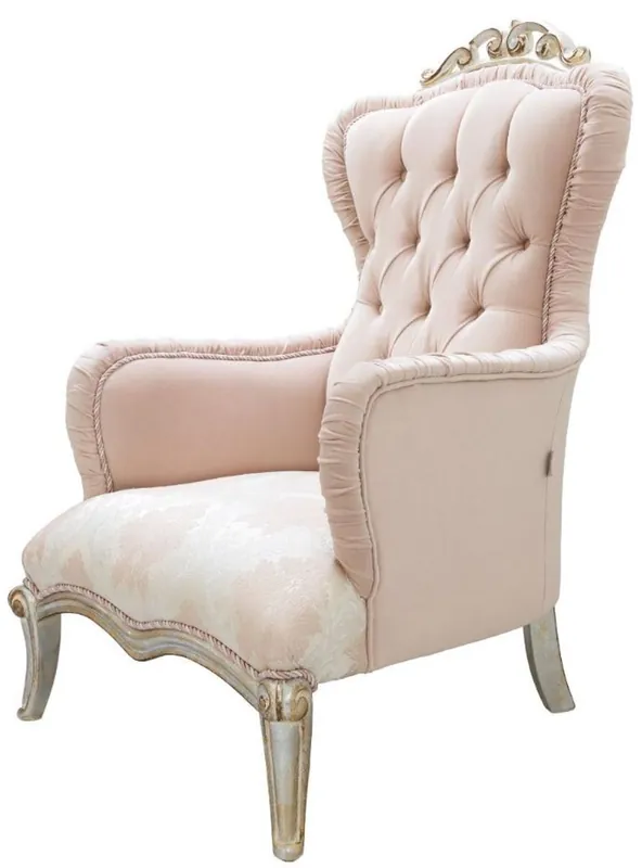 Casa Padrino luxury baroque living room armchair pink / silver / gold 100 x 80 x H. 110 cm - Noble Baroque Style Furniture Top-Angebot