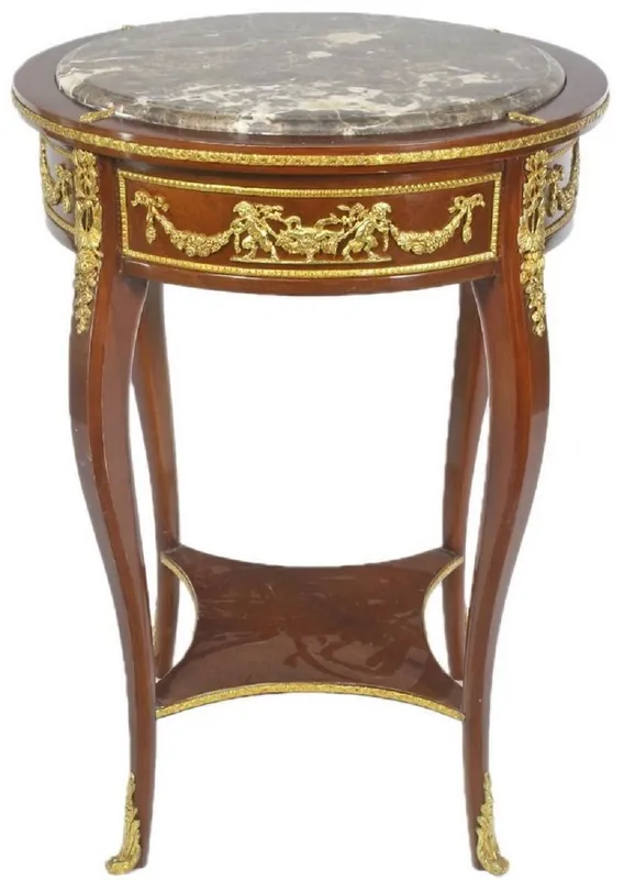 Online Kaufen Casa Padrino baroque side table with marble top brown / gold Ø 45 x H. 75 cm - Round table in baroque style - Baroque Furniture
