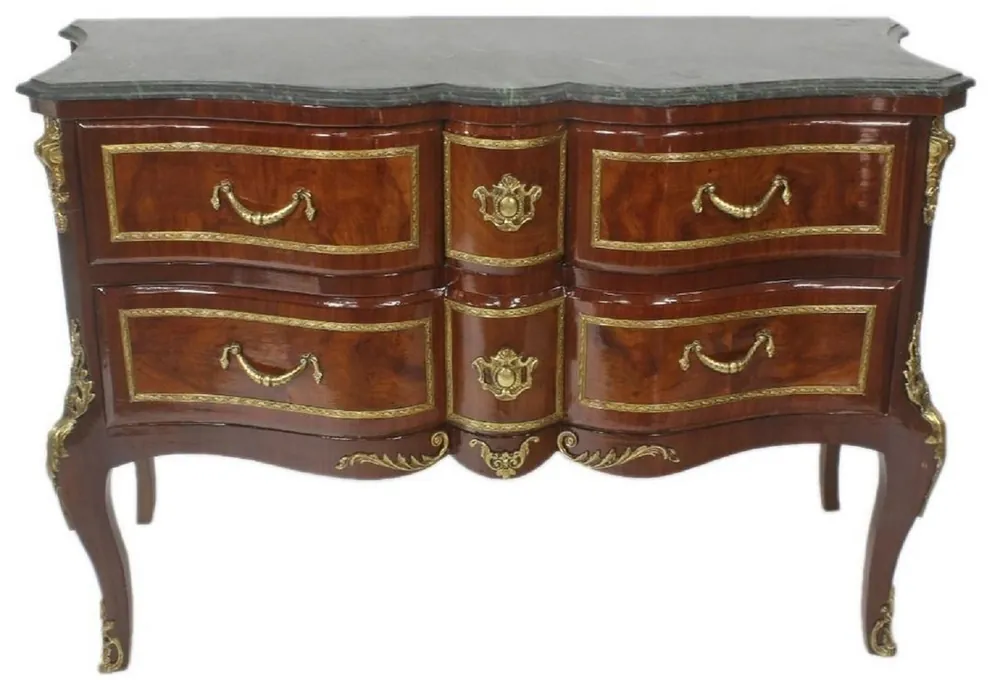 Casa Padrino baroque chest of drawers brown / gold / green 120 x 50 x H. 80 cm - Elegant solid wood chest of drawers with drawers and marble top - Baroque Style Furniture Highlight