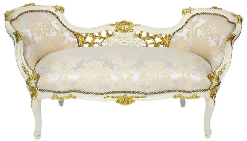 Casa Padrino baroque bench silver / cream / white / gold 150 x 55 x H. 80 cm - Magnificent solid wood bench with a noble pattern - Baroque living room furniture Jetzt Kaufen
