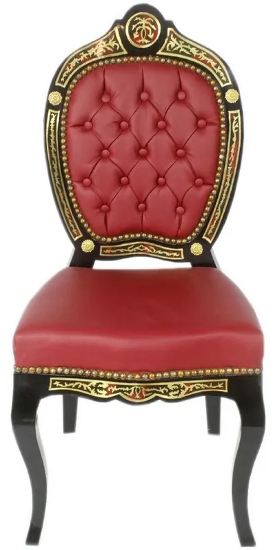 Casa Padrino Baroque Boulle Dining Chair Red / Black / Gold 50 x 50 x H. 105 cm - Baroque Dining Room Furniture Markenprodukt