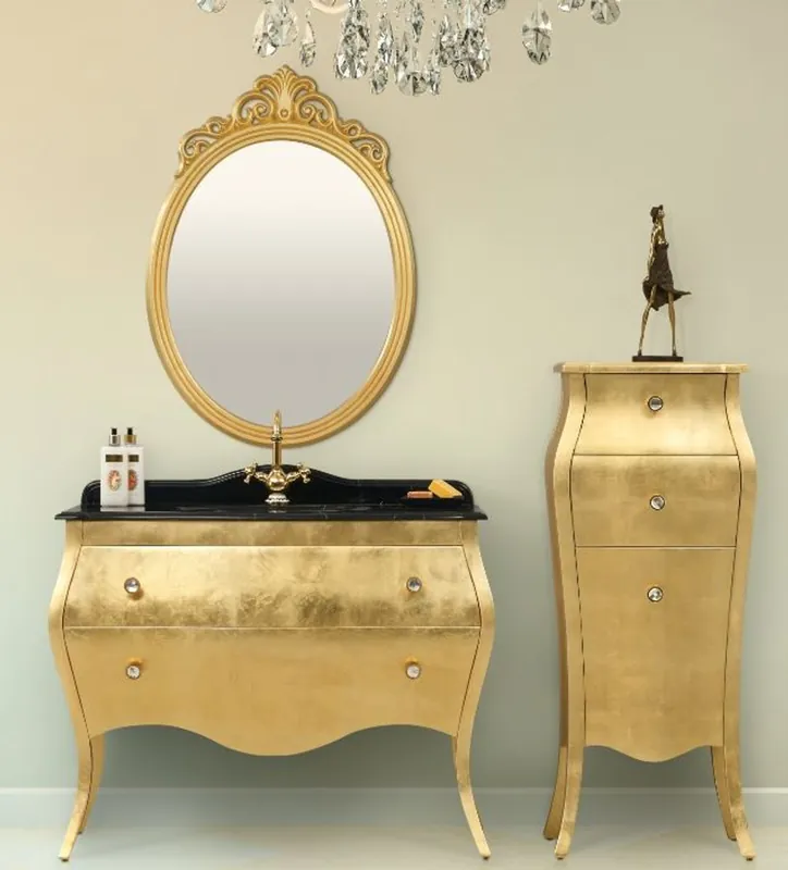 Echt Casa Padrino luxury baroque bathroom set black / gold - 1 Washstand & 1 Washbasin & 1 Wall Mirror & 1 Chest of Drawers - Noble and Ornate - Luxury Quality