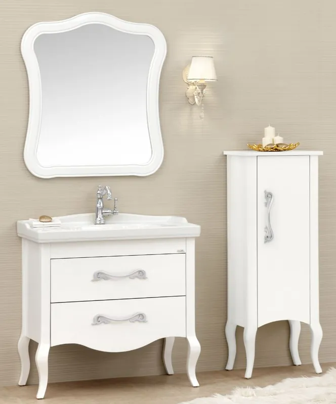 Neue Kollektion Casa Padrino luxury baroque bathroom set white / silver - 1 Washstand & 1 Washbasin & 1 Wall Mirror & 1 Chest of Drawers - Noble and Ornate - Luxury Quality