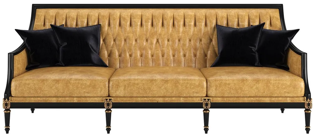 Zertifiziert Casa Padrino luxury baroque living room leather sofa gold / black / antique gold 235 x 95 x H. 95 cm - Noble living room furniture in baroque style