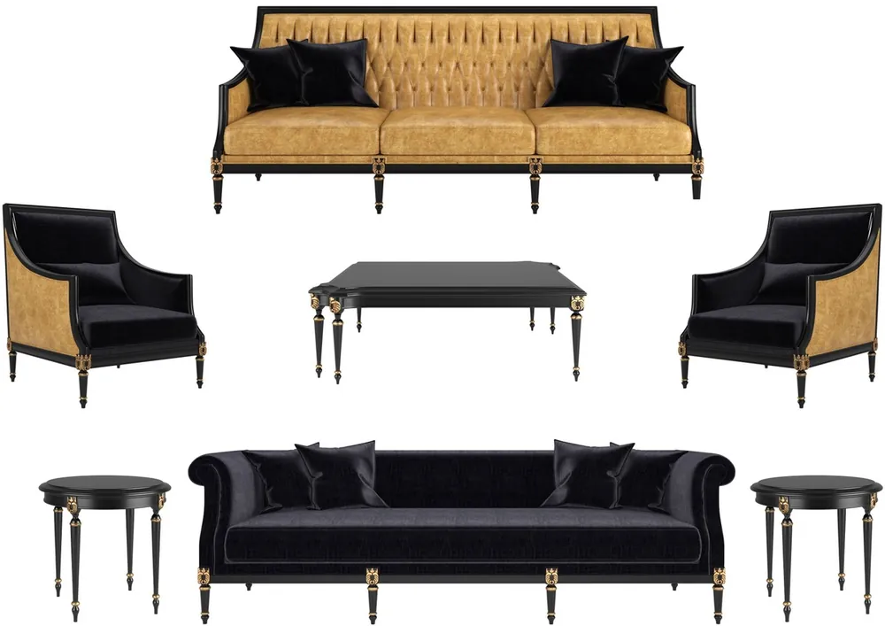 Casa Padrino luxury baroque living room set gold / black / antique gold - 2 Sofas & 2 Armchairs & 1 Coffee Table & 2 Side Tables - Living room furniture in baroque style - Noble Baroque Furniture Abverkauf
