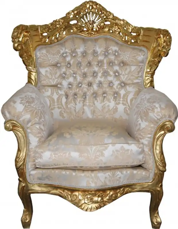 Casa Padrino Baroque Armchair "King" Mod 2 Cream / Gold Pattern / Gold with Bling Bling glitter stones antique style furniture Sichere Zahlung