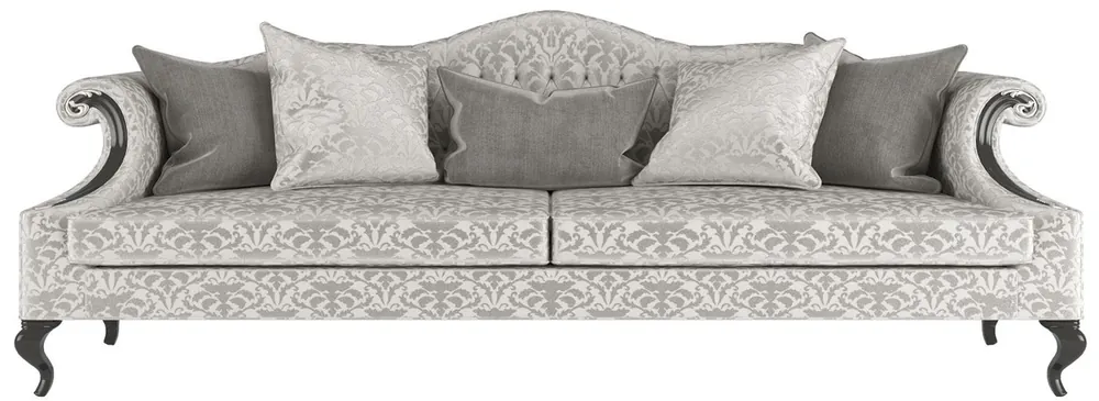 Saisonangebot Casa Padrino luxury baroque living room sofa with elegant pattern silver / gray / black 255 x 100 x H. 97 cm - Living room furniture in baroque style - Noble & Magnificent