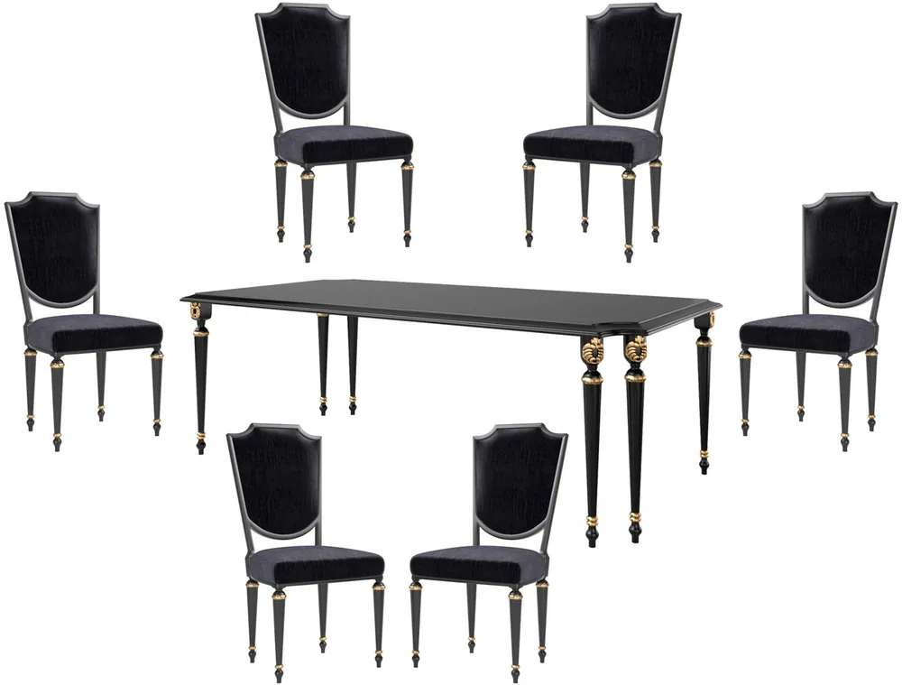 Casa Padrino Luxury Baroque Dining Set Black / Antique Gold - 1 Dining Table & 6 Dining Chairs - Baroque Dining Room Furniture - Luxury Quality - Noble & Splendid Sonderangebot