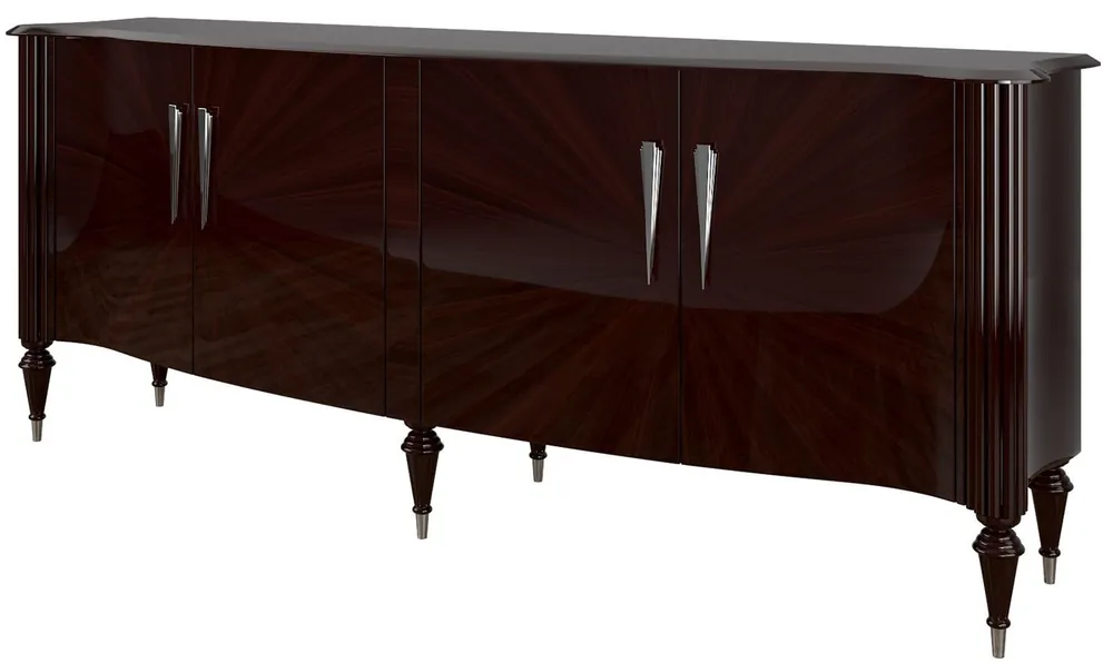 Casa Padrino luxury baroque sideboard dark brown high gloss / silver 225 x 55 x H. 97 cm - Noble living room cabinet with 4 doors - Baroque Furniture Knallerangebot