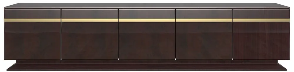 Casa Padrino designer TV cabinet dark brown high gloss / gold 240 x 45 x H. 55 cm - Noble TV cabinet with 5 doors - Luxury living room furniture Meistverkauft