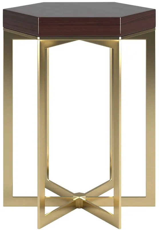 Casa Padrino designer side table dark brown high gloss / gold 50 x 50 x H. 65 cm - Noble hexagonal table with solid wood table top and stainless steel frame - Luxury Quality Letzte Chance