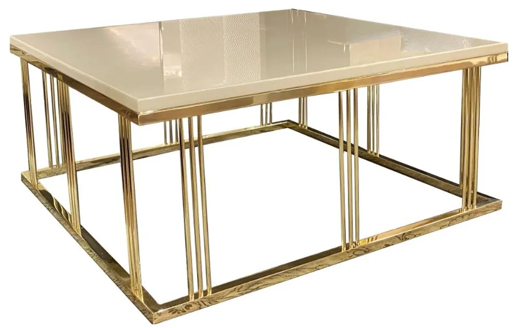 Casa Padrino luxury coffee table cream / gold 100 x 100 x H. 45 cm - Square living room table with glass plate - Living room furniture Sale