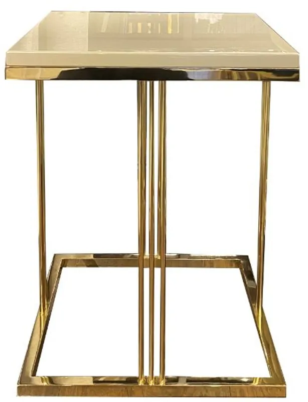 Casa Padrino luxury side table cream / gold 50 x 50 x H. 65 cm - Noble table with glass plate - Luxury Quality - Living Room Furniture Billig