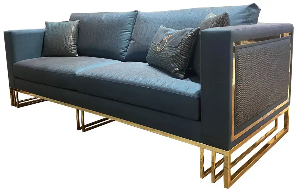 Casa Padrino luxury living room sofa blue / gold 240 x 95 x H. 80 cm - Luxury living room furniture - Luxury Quality Nur Heute