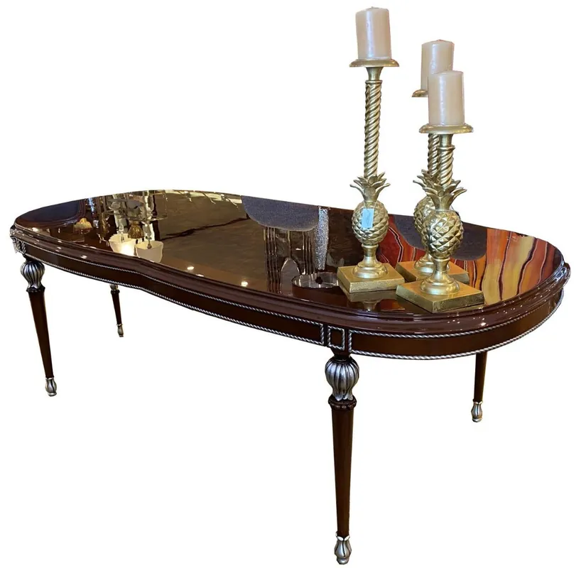 Neue Ware Casa Padrino luxury baroque dining table brown / silver 230 x 106 x H. 80 cm - Noble dining room table in baroque style - Baroque dining room furniture