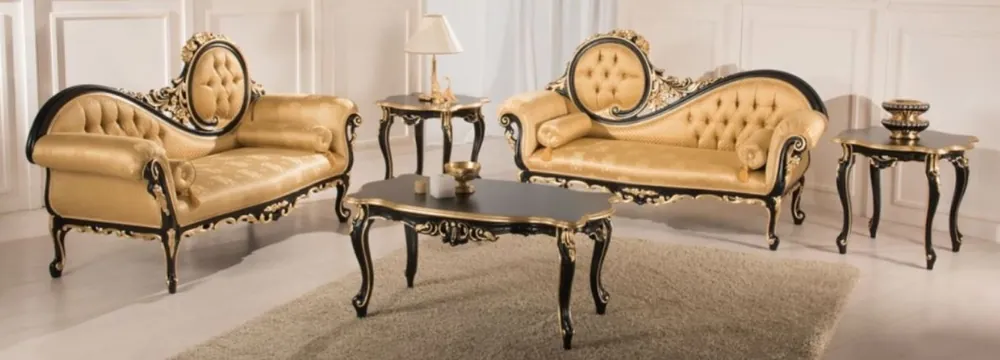 Expressversand Casa Padrino luxury baroque living room set gold / black - 2 Sofas & 1 Coffee Table & 2 Side Tables - Living room furniture in baroque style - Noble Baroque Furniture
