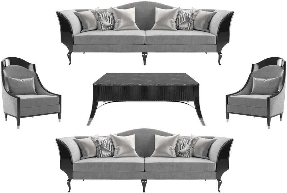 Top-Angebot Casa Padrino luxury Art Deco living room set gray / black / silver - 2 Sofas & 2 Armchairs & 1 Coffee Table with Marble Top - Noble Art Deco Living Room Furniture