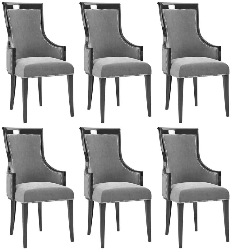 Casa Padrino luxury Art Deco dining chair set gray / black / silver 50 x 50 x H. 110 cm - Noble kitchen chairs set of 6 - Art Deco Dining Room Furniture Garantierte Lieferung