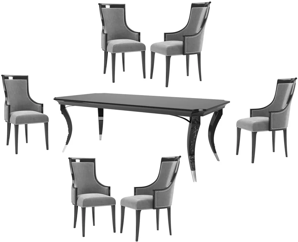 Casa Padrino Luxury Art Deco Dining Room Set Gray / Black / Silver - 1 Dining Room Table & 6 Dining Room Chairs - Luxury Quality - Art Deco Dining Room Furniture Meistverkauft