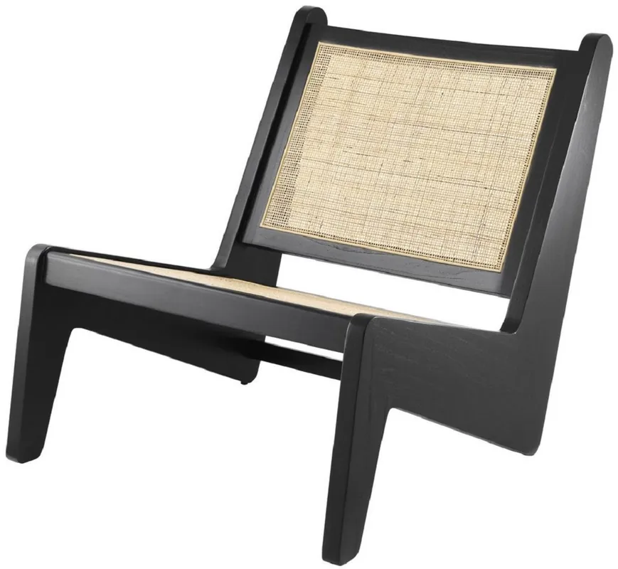 Begrenztes Angebot Casa Padrino designer living room armchair black / natural 75 x 89 x H. 77.5 cm - Solid wood armchair with hand-woven rattan weave - Luxury Furniture