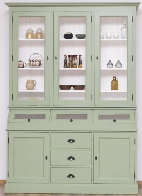 Billig Casa Padrino country style kitchen cabinet light green / white 164 x 50 x H. 226 cm - 2-Piece solid wood dining room cabinet - Country style dining room furniture