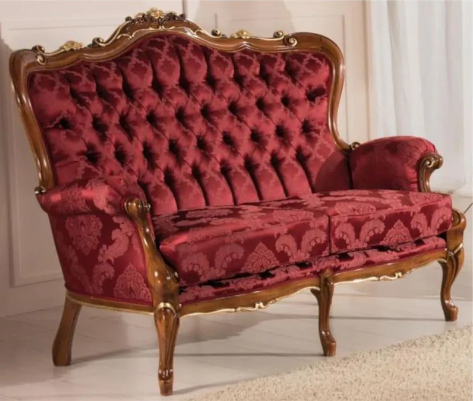 Billig Casa Padrino luxury baroque living room sofa with elegant pattern bordeaux red / brown / gold 144 x 90 x H. 115 cm - Baroque style living room furniture - Noble & Ornate