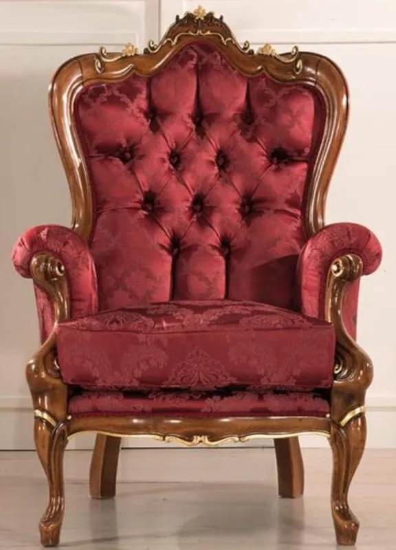 Casa Padrino luxury baroque living room armchair with elegant pattern bordeaux red / brown / gold 85 x 85 x H. 112 cm - Baroque style living room furniture - Noble & Magnificent Abverkauf