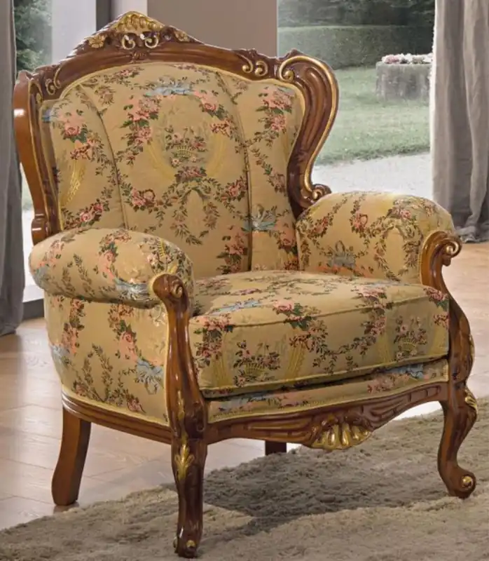 Neue Ware Casa Padrino luxury baroque living room armchair with floral pattern beige / multicolor / brown / gold 79 x 84 x H. 100 cm - Noble baroque style living room furniture