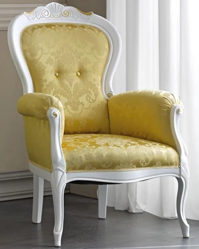 Casa Padrino luxury baroque living room armchair with elegant pattern gold / white / gold 70 x 65 x H. 106 cm - Noble Baroque Furniture Markenware
