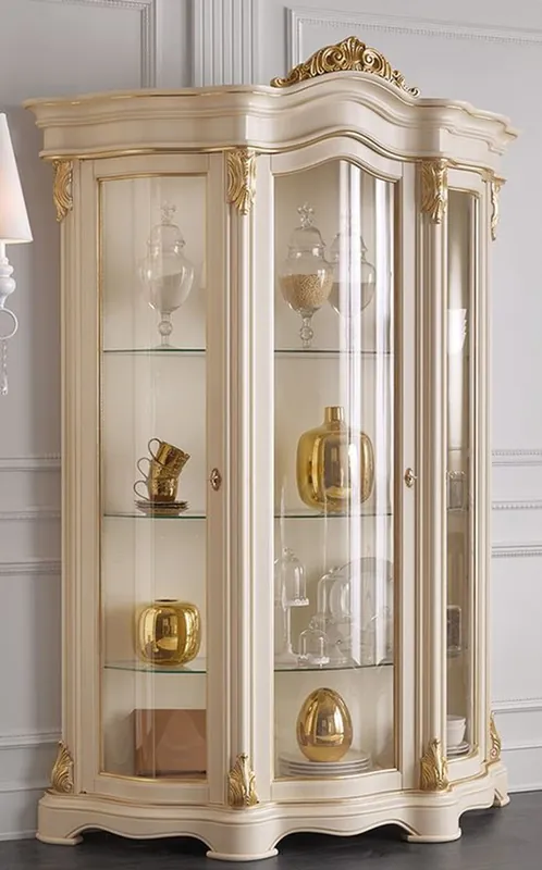 Sonderaktion Casa Padrino luxury baroque living room display cabinet cream / gold 155 x 54 x H. 227 cm - Sumptuous baroque display cabinet with 3 glass doors - Noble Baroque Furniture