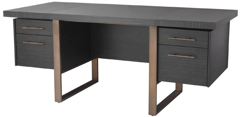 Casa Padrino luxury desk anthracite gray / bronze 180 x 80 x H. 76 cm - Elegant solid wood desk with 4 drawers - Luxury Office Furniture Schneller Versand