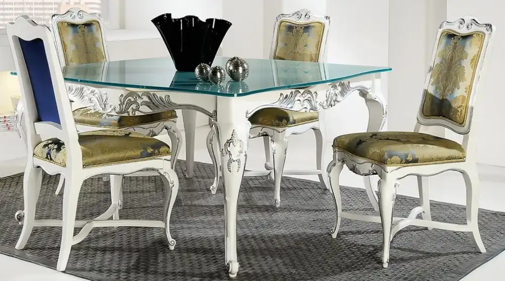 Casa Padrino luxury baroque dining table with glass top white / silver - Different Sizes - Noble dining room table in baroque style - Baroque dining room furniture Expressversand