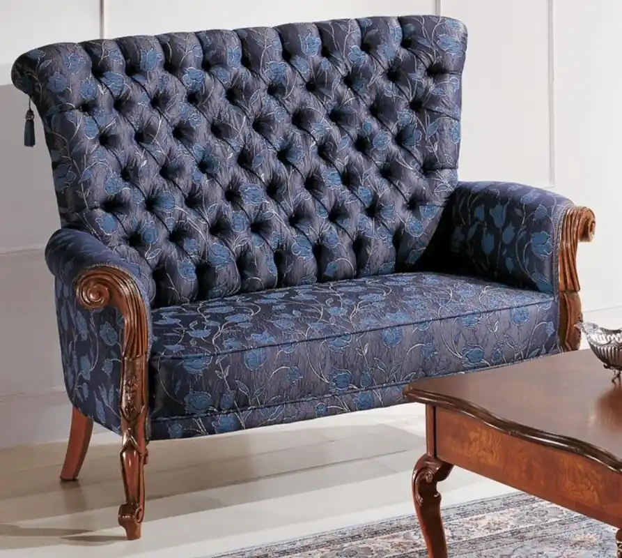 Casa Padrino luxury baroque high-back sofa with floral pattern purple / blue / brown 141 x 80 x H. 106 cm - Noble living room sofa in baroque style - Baroque living room furniture Preiswert