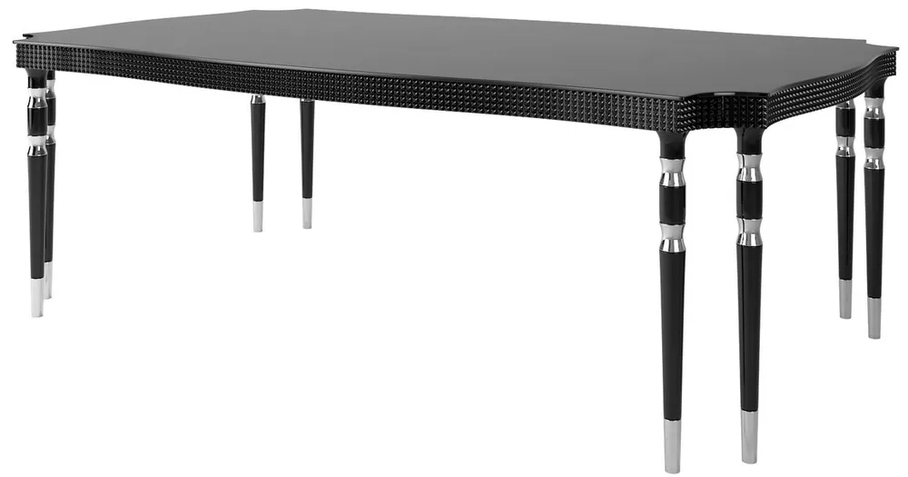 Ausverkauf Casa Padrino luxury Art Deco dining table black / silver 220 x 115 x H. 76 cm - Noble dining room table with 8 table legs - Art Deco Dining Room Furniture
