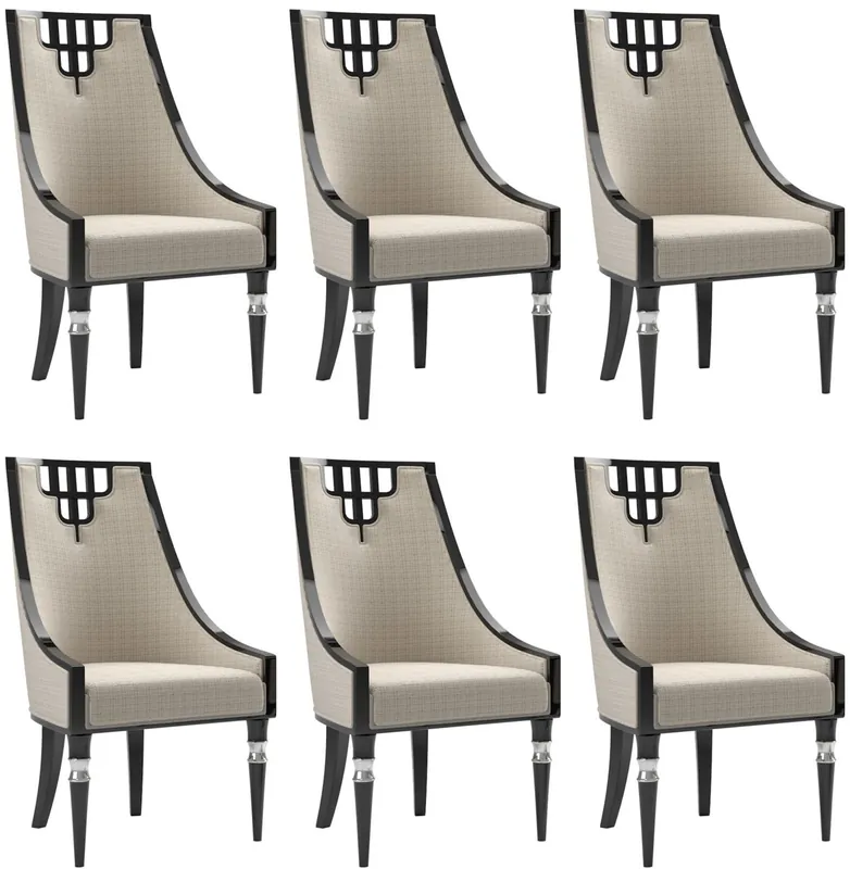 Casa Padrino luxury Art Deco dining chair set beige / black / silver 55 x 55 x H. 105 cm - Noble kitchen chairs set of 6 - Art Deco Dining Room Furniture Expressversand