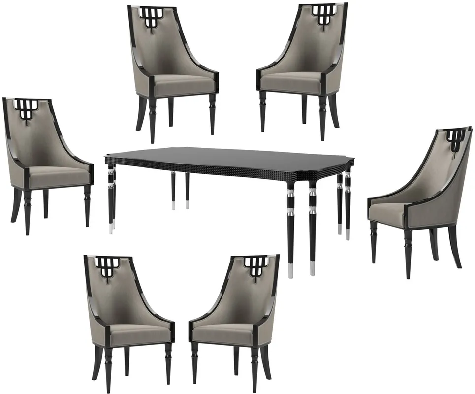 Casa Padrino Luxury Art Deco Dining Room Set Gray / Black / Silver - 1 Dining Room Table & 6 Dining Chairs - Art Deco Dining Furniture - Luxury Quality Neu Im Sortiment