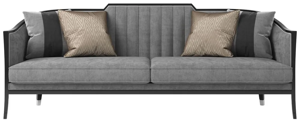 Casa Padrino luxury Art Deco velvet sofa gray / black / silver 250 x 95 x H. 93 cm - Noble living room sofa - Luxury Quality - Art Deco Furniture Markenware
