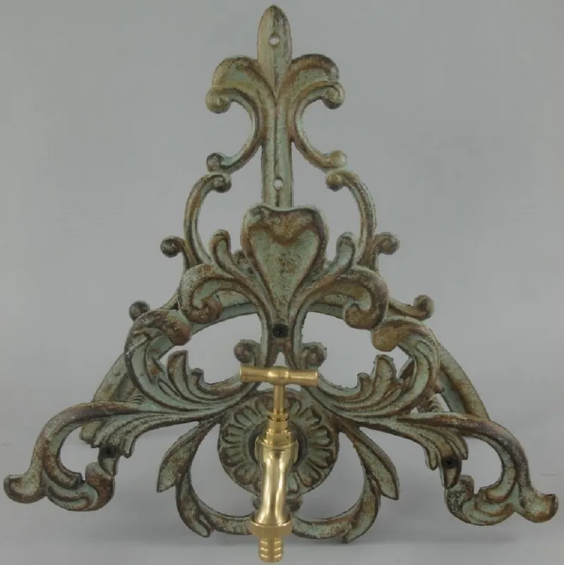 Super-Preis Casa Padrino Art Nouveau garden hose wall holder with tap light green / rust 35 x 21 x H. 35 cm - Garden Accessories