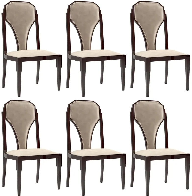 Zertifiziert Casa Padrino luxury Art Deco dining chair set beige / dark brown / silver 55 x 55 x H. 110 cm - Noble kitchen chairs set of 6 - Art Deco Dining Room Furniture