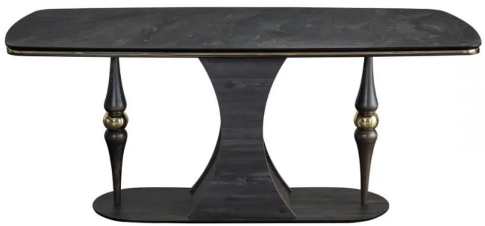 Kracherpreis Casa Padrino luxury Art Deco dining table gray / black / brass 183 x 92 x H. 77 cm - Noble dining room table with glass top in marble look - Art Deco dining room furniture