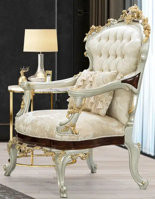 Casa Padrino luxury baroque armchair cream / beige / dark brown / silver / gold 83 x 80 x H. 125 cm - Magnificent baroque style living room armchair with elegant pattern - Baroque Furniture Top-Seller
