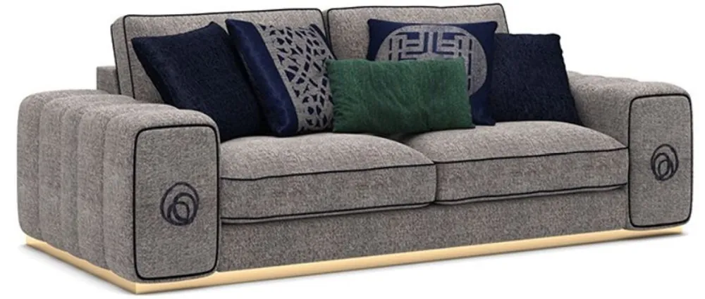 Aktuell Casa Padrino luxury living room sofa gray / black / gold 220 x 100 x H. 65 cm - Noble living room furniture - Luxury Furniture