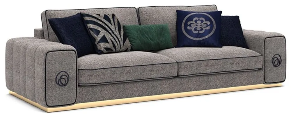Casa Padrino luxury living room sofa gray / black / gold 260 x 100 x H. 65 cm - Noble living room furniture - Luxury Furniture Kracherpreis