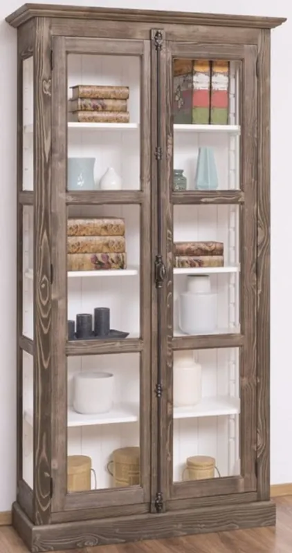 Casa Padrino country style showcase brown / white 109 x 40 x H. 210 cm - Solid wood cabinet with 2 glass doors - Display cabinet - Country Style Furniture Meistverkauft