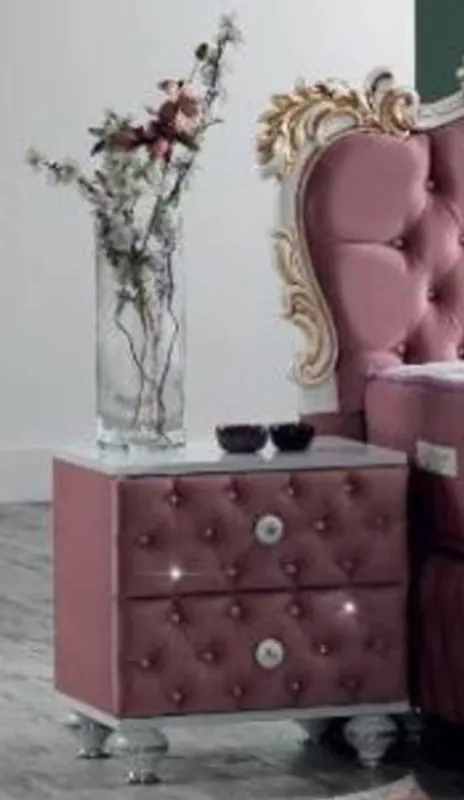Aktuell Casa Padrino baroque bedside table with rhinestones and 2 drawers pink / white / silver 50 x 50 x H. 50 cm - Side table in baroque style - Baroque Bedroom Furniture