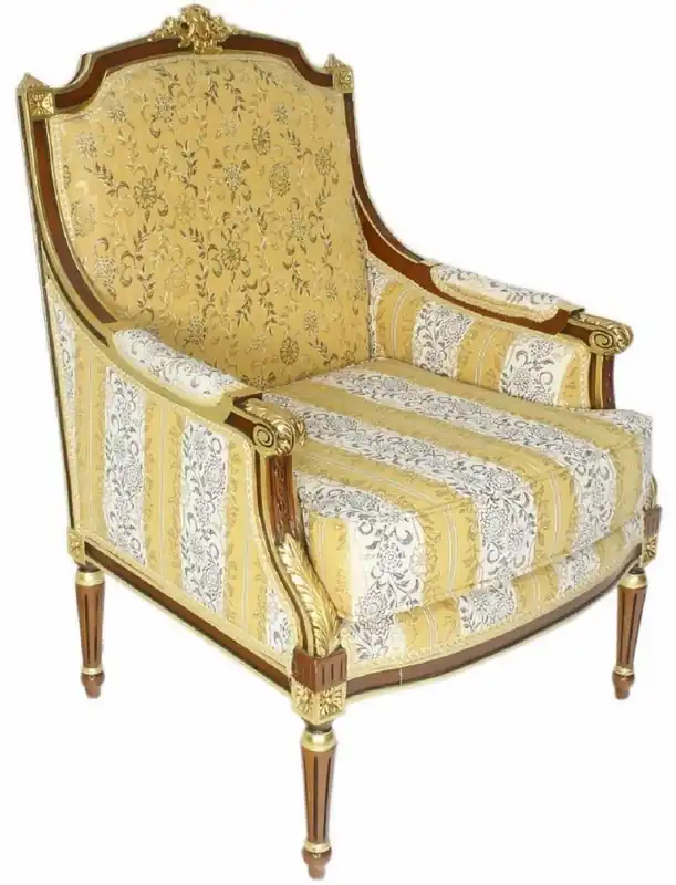 Casa Padrino baroque lounge throne armchair with elegant pattern gold / white / brown 70 x 70 x H. 100 cm - Baroque Furniture Sonderaktion