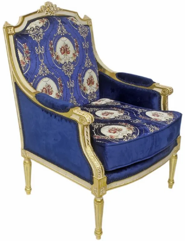 Sonderangebot Casa Padrino baroque lounge throne armchair with elegant pattern royal blue / red / white / gold 70 x 70 x H. 100 cm - Baroque Furniture